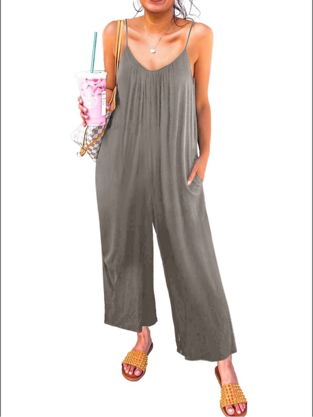 Women’s Grey Sleeveless Wide-Leg Jumpsuit